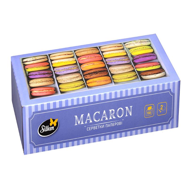 Серветки паперові у коробці TM Silken "MACARON" 2шар 100шт розмір 20*20 см